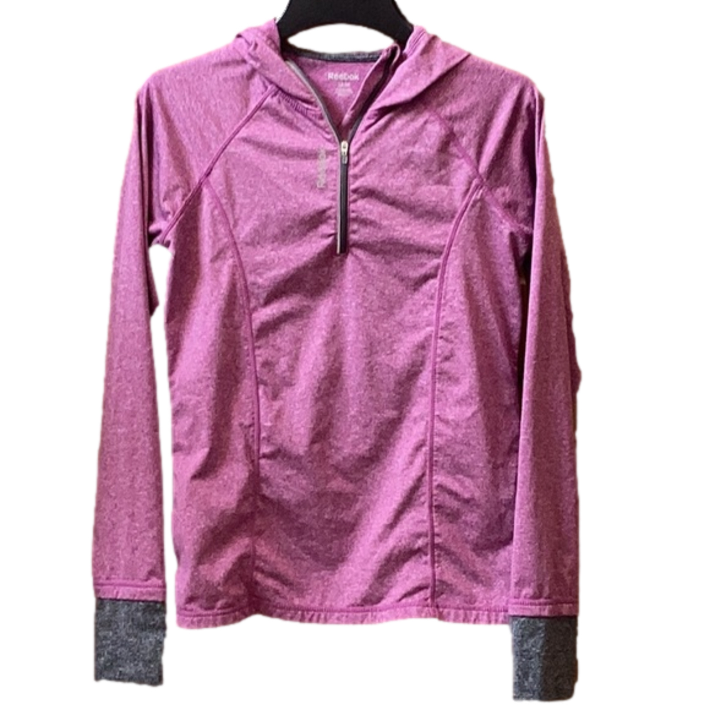 REEBOK lightweight purplish-pink hooded quarter zip pullover. Women’s medium